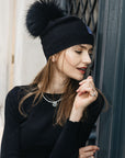 Big Sky Cashmere Hat with Fur Pom