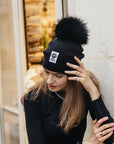 Big Sky Cashmere Hat with Fur Pom
