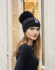 Big Sky Cashmere Hat with Fur Pom