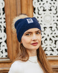 Big Sky Cashmere Hat with Fur Pom