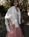 Stripe Rabbit Fur Poncho
