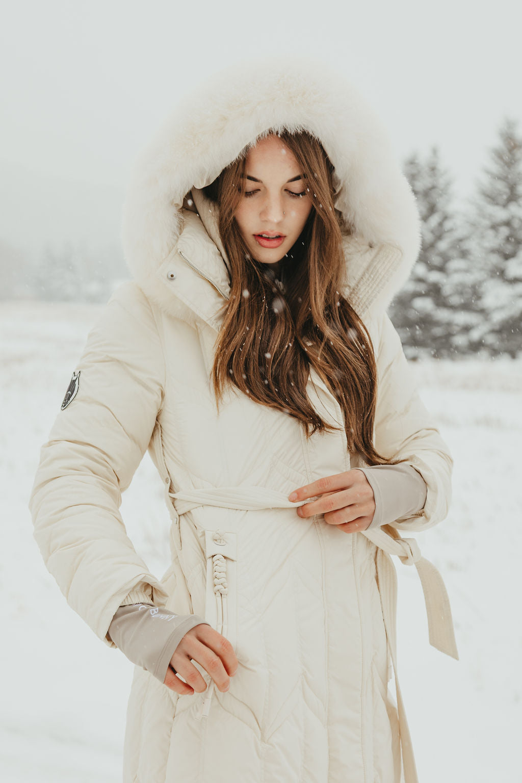 Chevron Quilted Down Coat with Fox Fur Hood – SNOW BUNNY