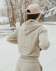 Cropped Embossed Zip Up Hoodie with Zipper Pocket for Phone - ASPEN
