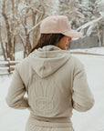 Cropped Embossed Zip Up Hoodie with Zipper Pocket for Phone - ASPEN