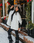 Stripe Rabbit Fur Poncho