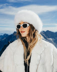 Stripe Rabbit Fur Poncho