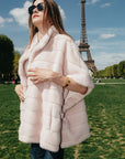 Pink Striped Rabbit Fur Poncho