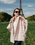 Pink Striped Rabbit Fur Poncho