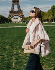 Pink Striped Rabbit Fur Poncho