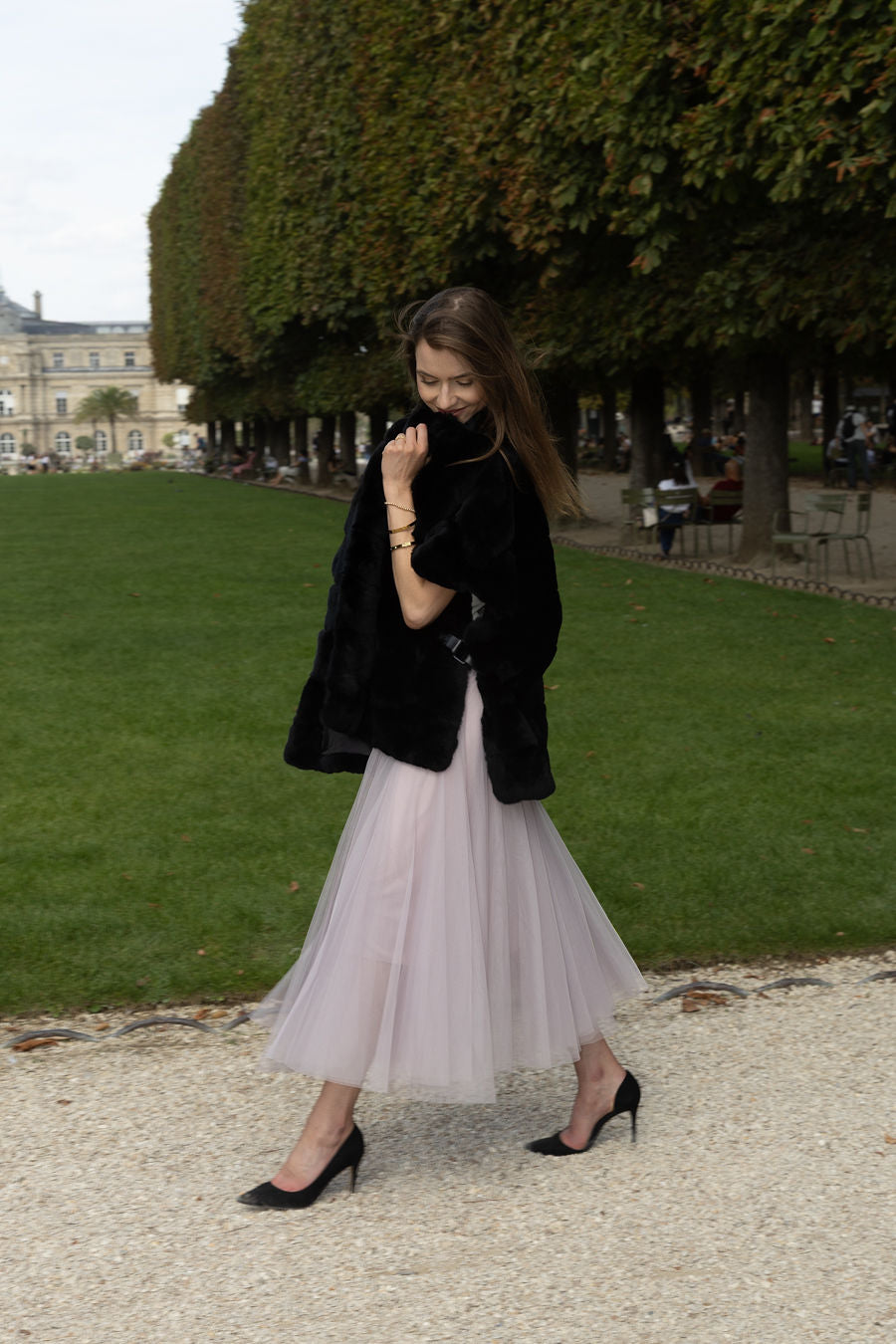 Stripe Rabbit Fur Poncho