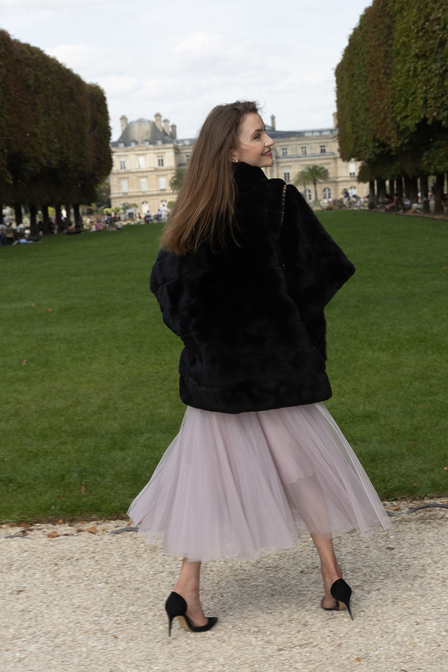 Stripe Rabbit Fur Poncho