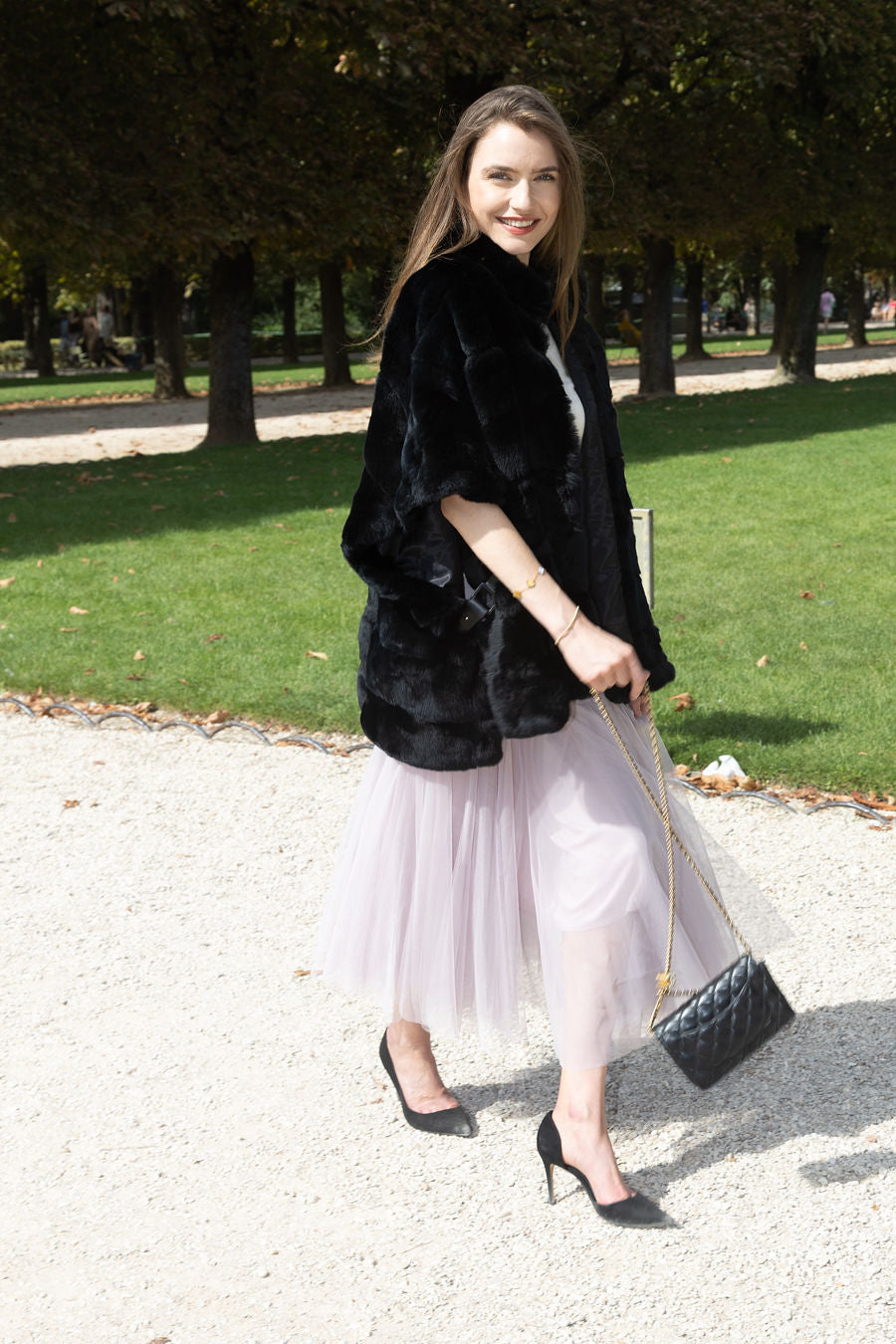 Stripe Rabbit Fur Poncho