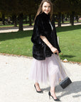 Stripe Rabbit Fur Poncho