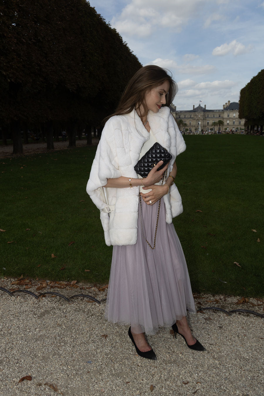Stripe Rabbit Fur Poncho