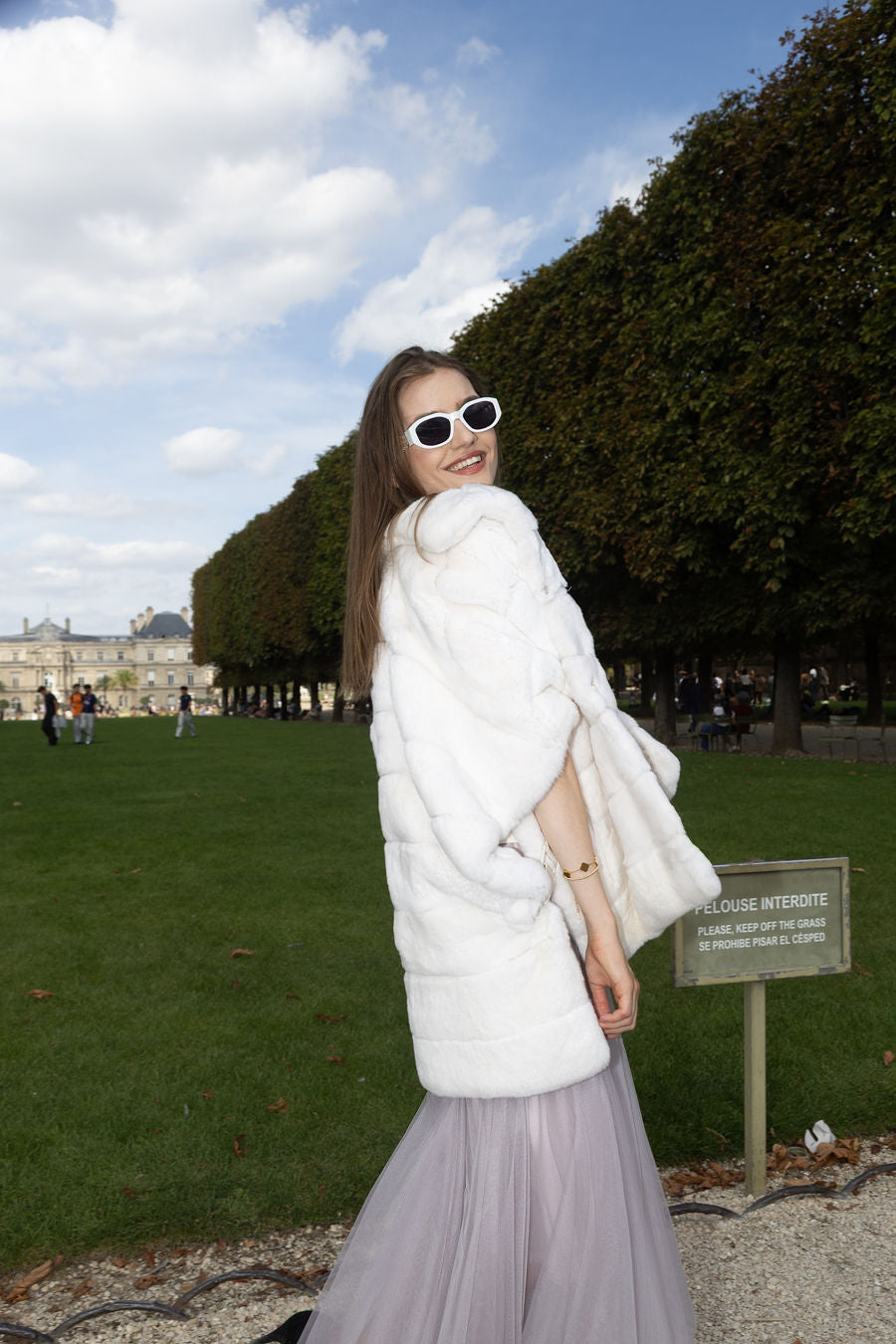 Stripe Rabbit Fur Poncho