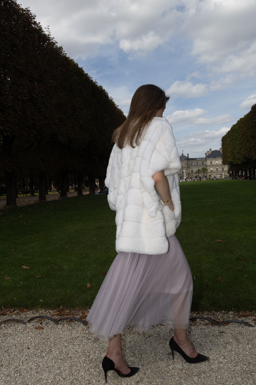 Stripe Rabbit Fur Poncho
