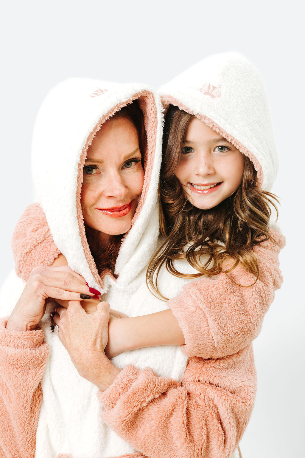 Mommy &amp; Mini Bundle: Pink &amp; White Fleece Hoodie Dresses