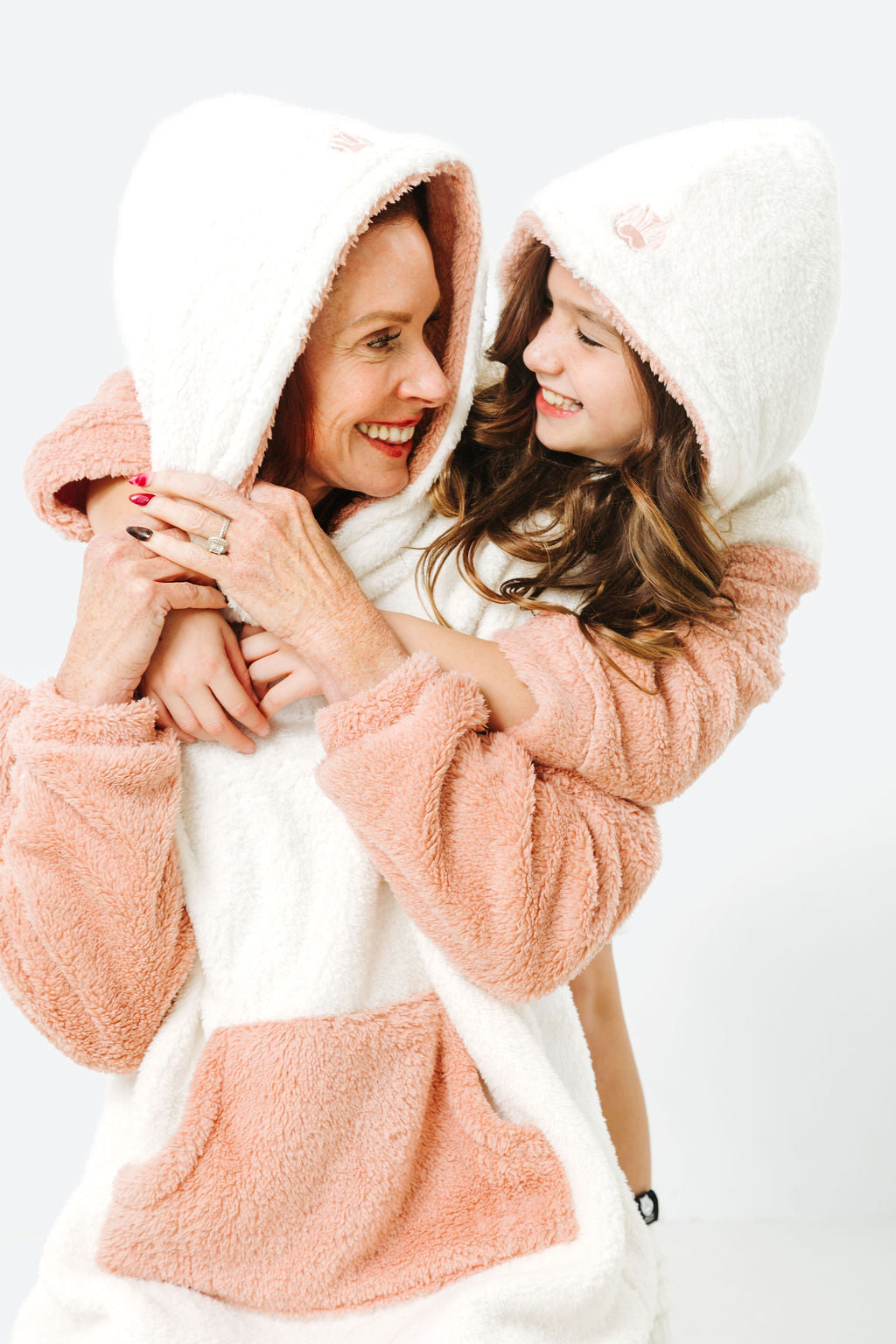 Mommy &amp; Mini Bundle: Pink &amp; White Fleece Hoodie Dresses