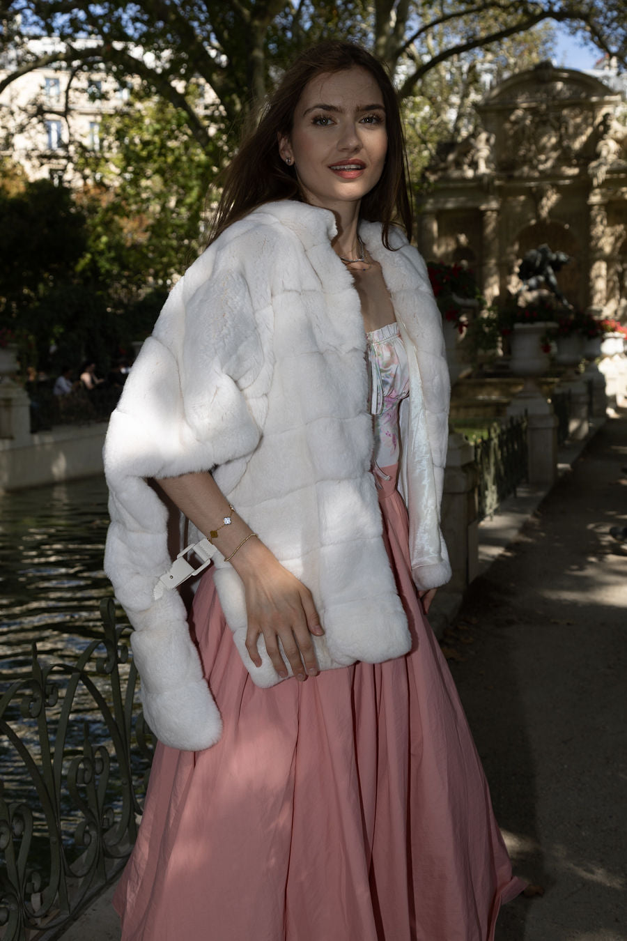 Stripe Rabbit Fur Poncho