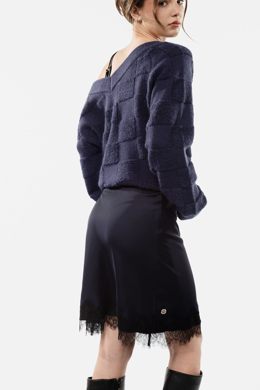 Satin Skirt with Lace Trim