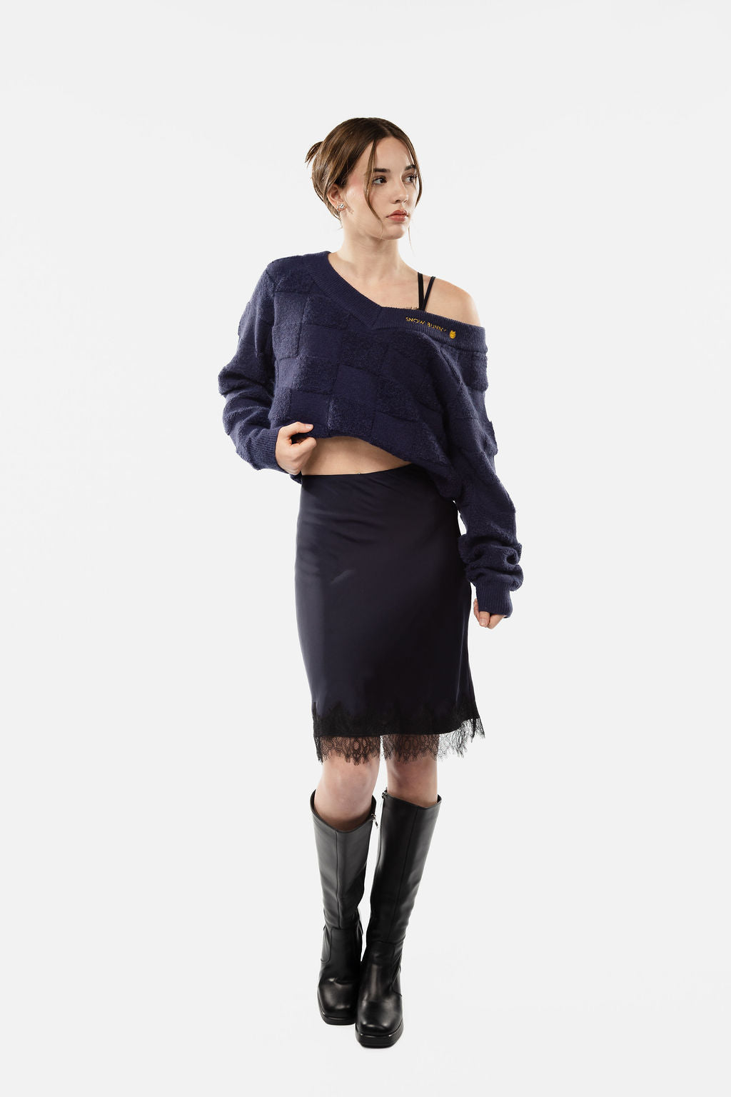 Satin Skirt with Lace Trim