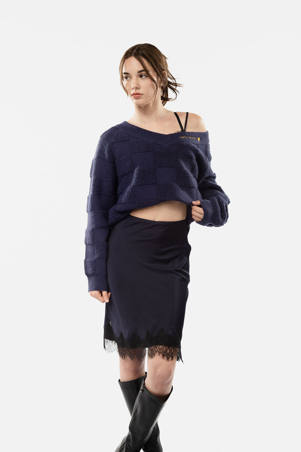 Satin Skirt with Lace Trim