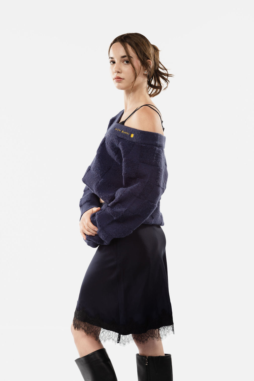 Satin Skirt with Lace Trim