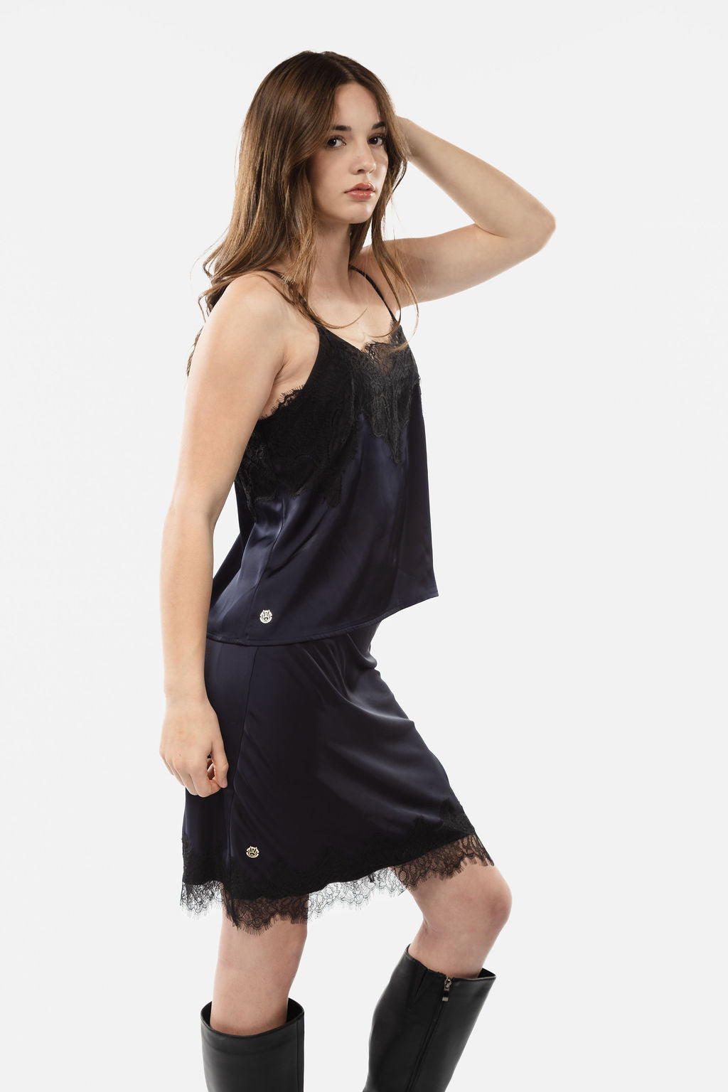 Satin Skirt with Lace Trim