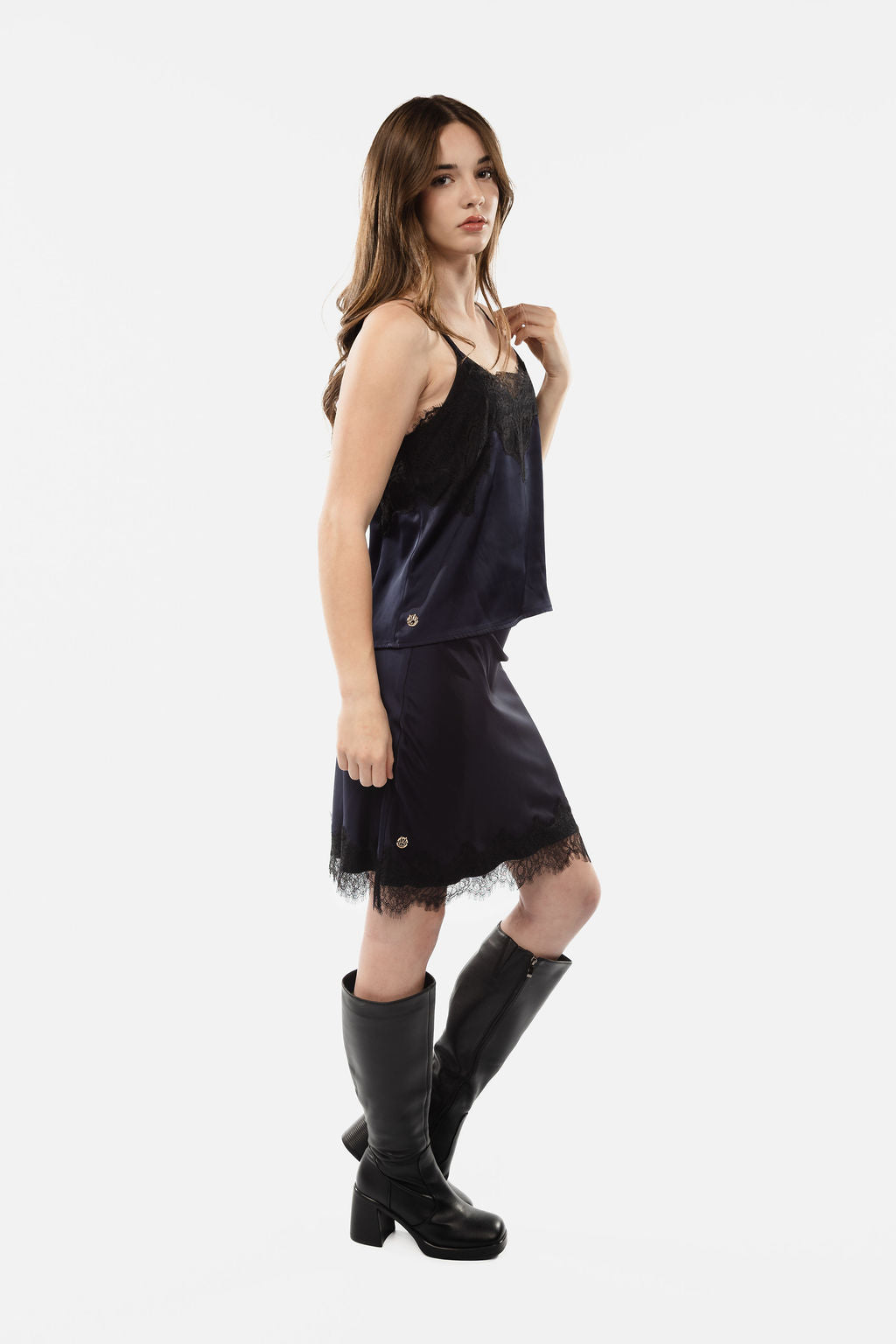 Satin Skirt with Lace Trim