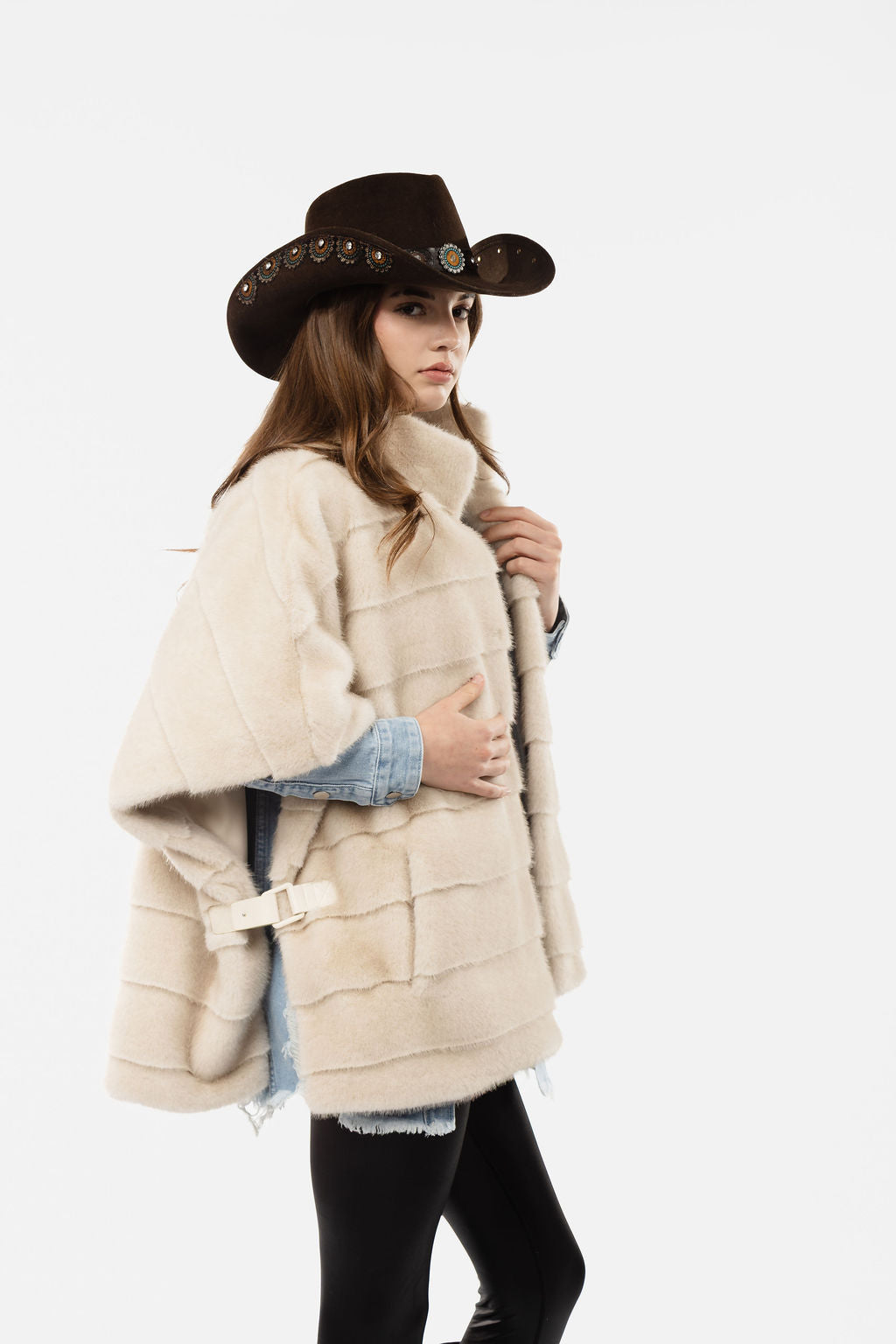 Stripe Faux Mink Fur Poncho