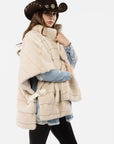 Stripe Faux Mink Fur Poncho