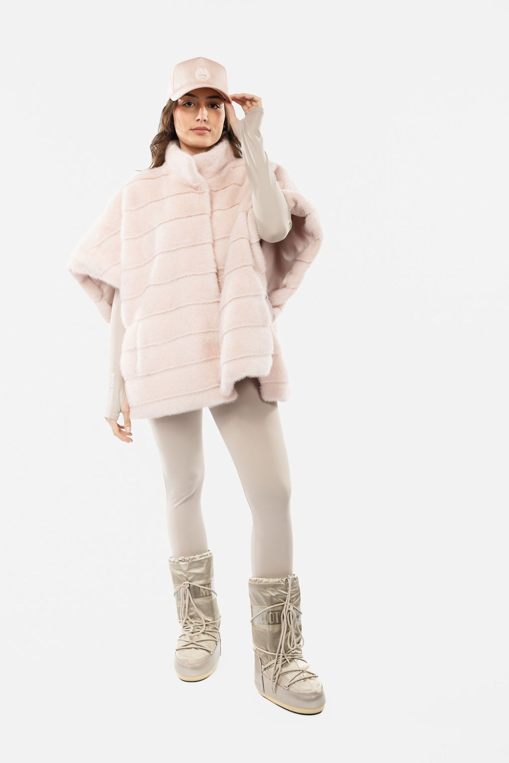 Stripe Faux Mink Fur Poncho