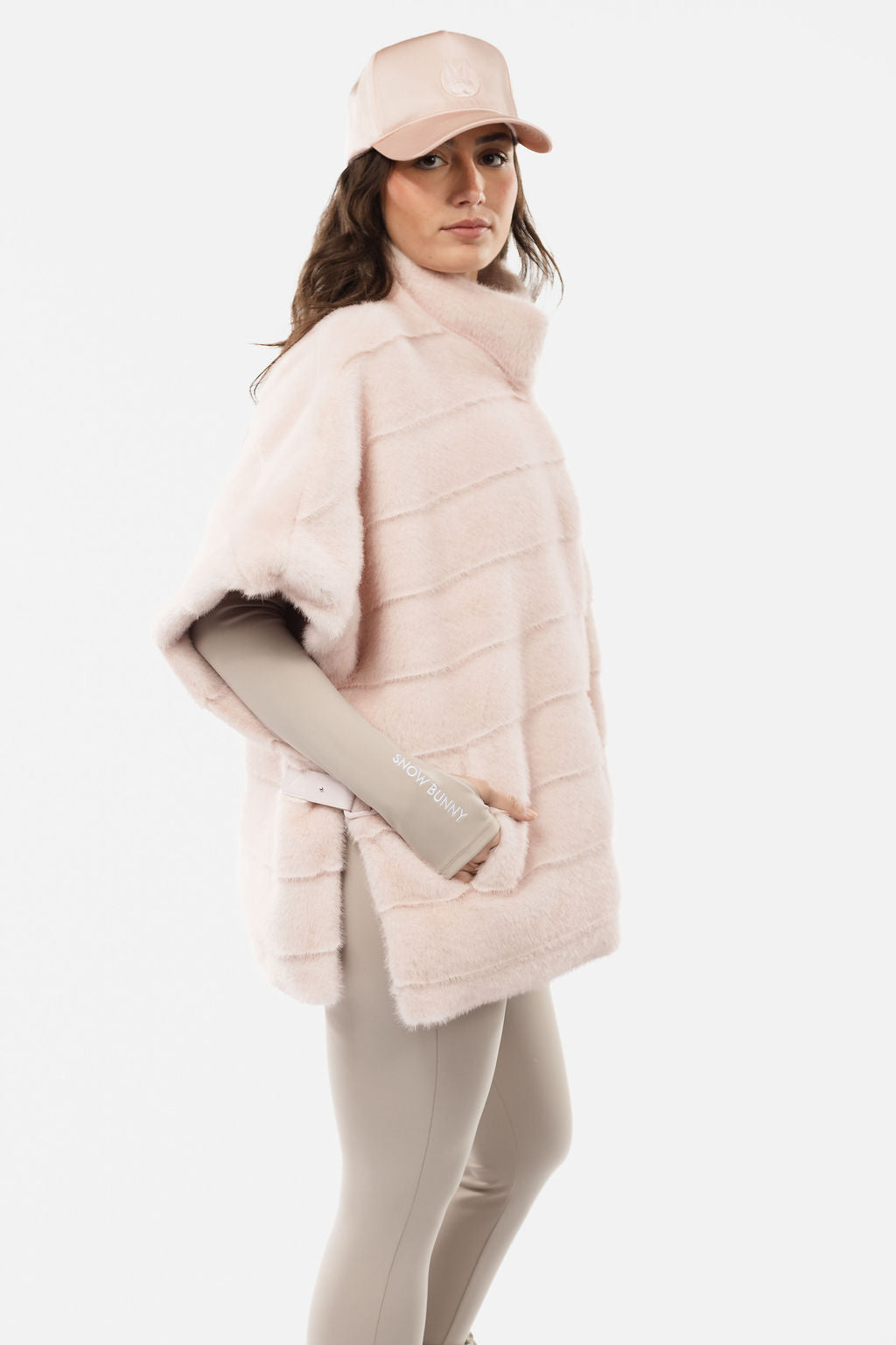 Stripe Faux Mink Fur Poncho