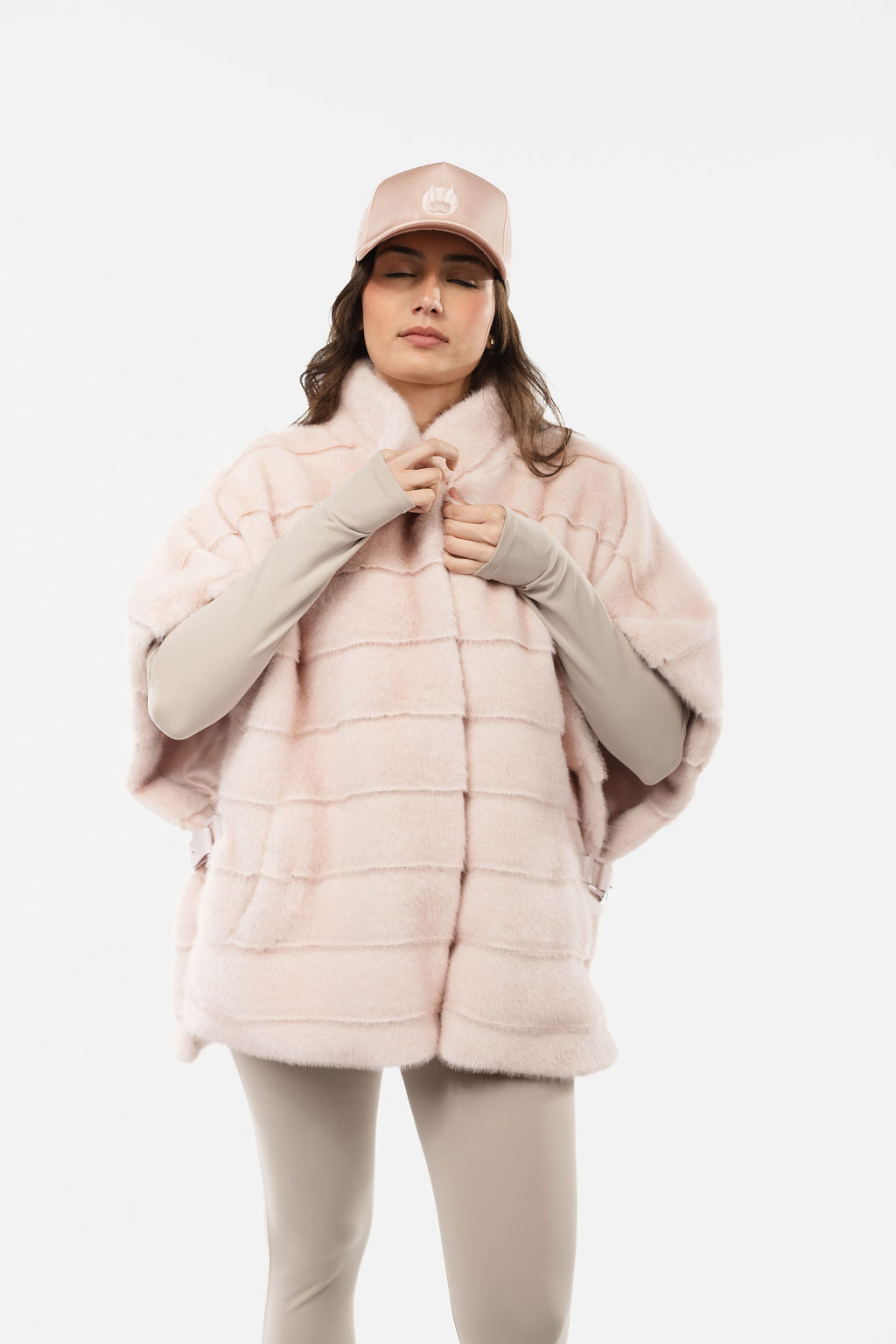 Stripe Faux Mink Fur Poncho