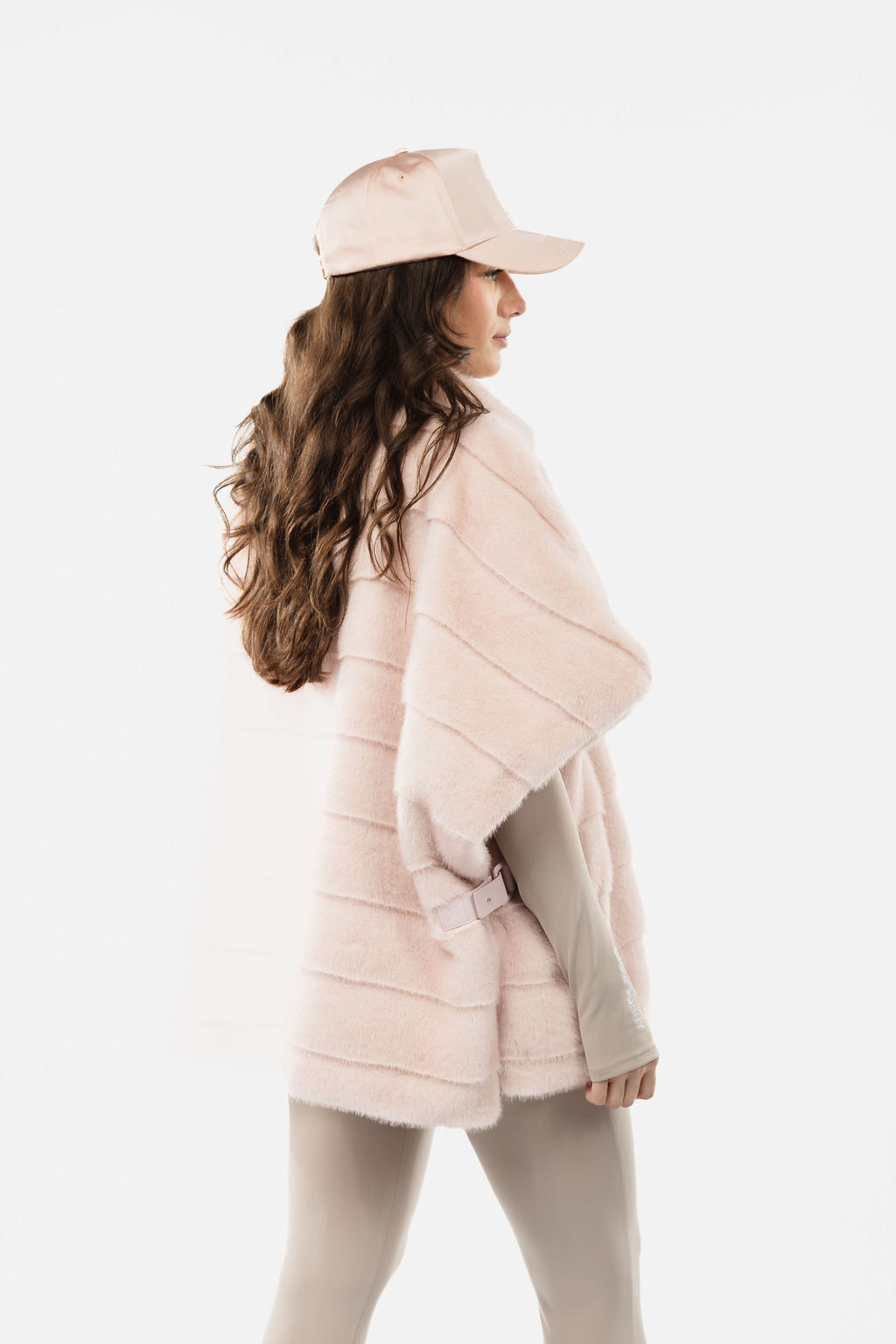 Stripe Faux Mink Fur Poncho