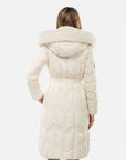 Chevron Quilted Down Coat with Fox Fur Hood