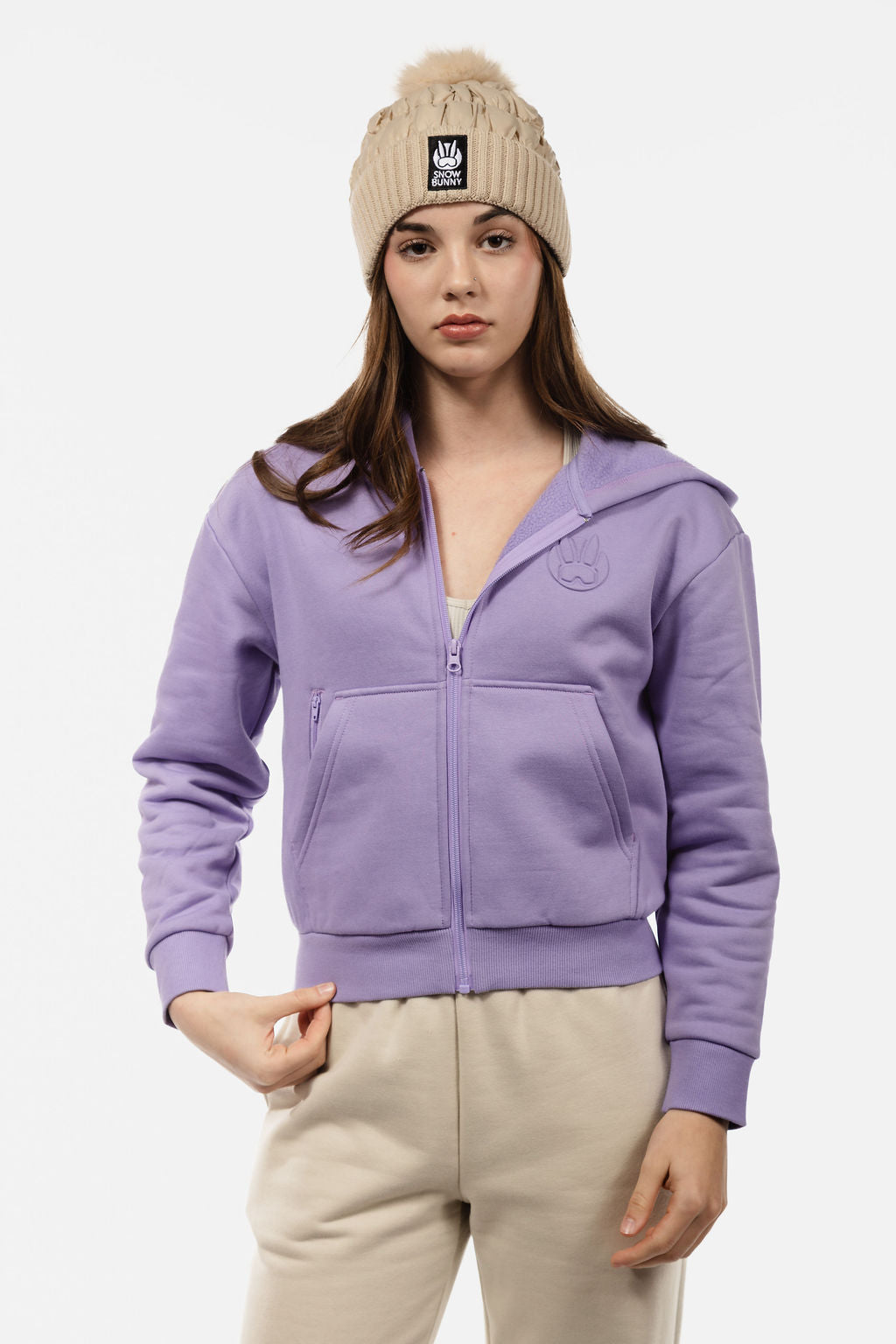 VAIL Cropped Embossed Zip Up Hoodie