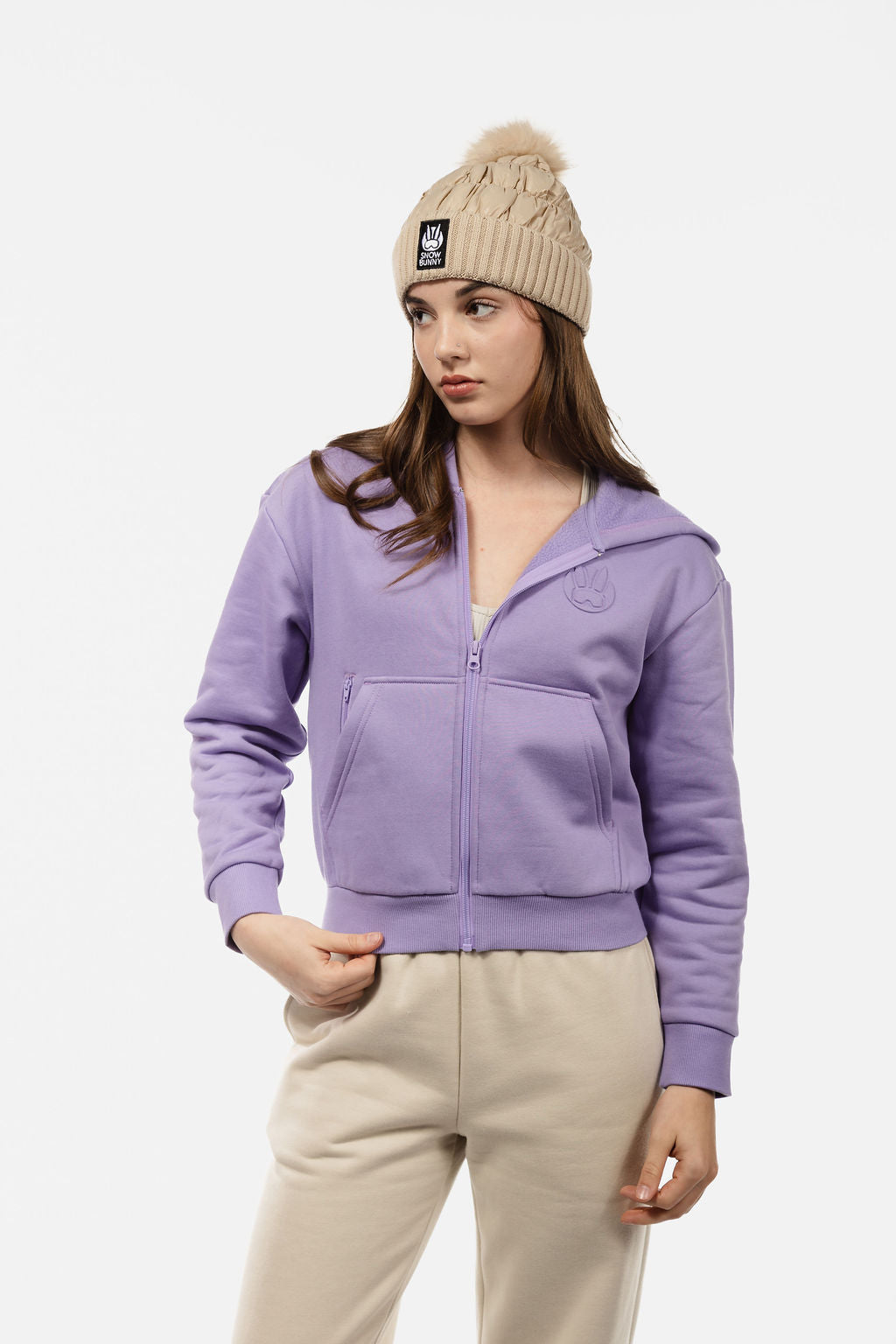VAIL Cropped Embossed Zip Up Hoodie