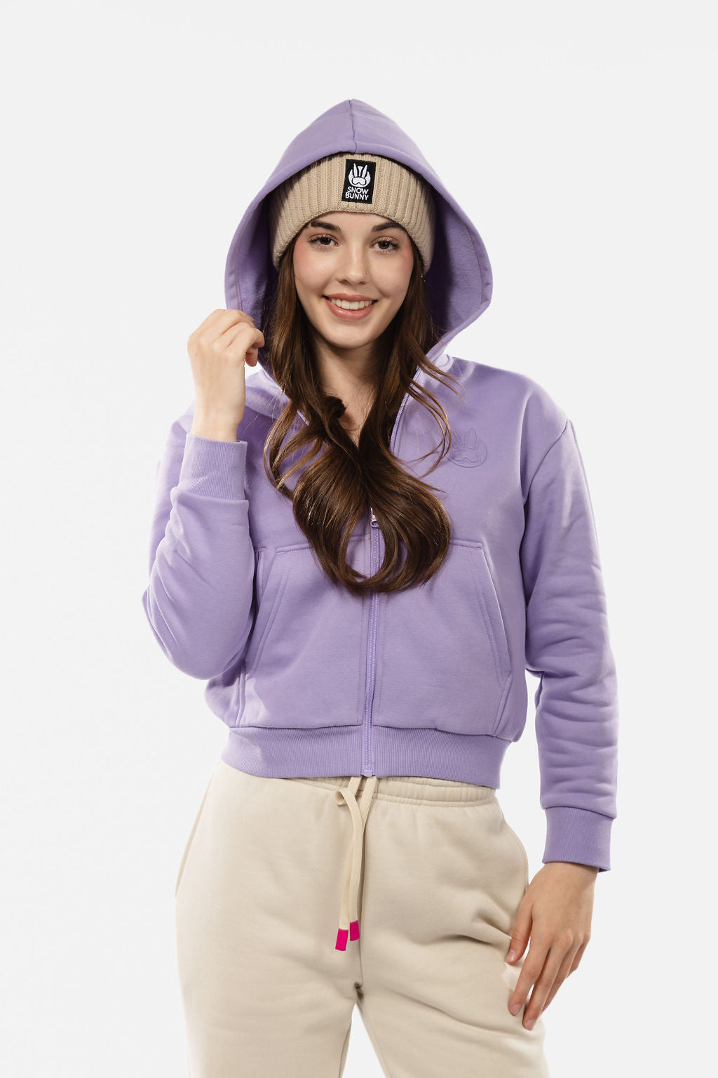 VAIL Cropped Embossed Zip Up Hoodie