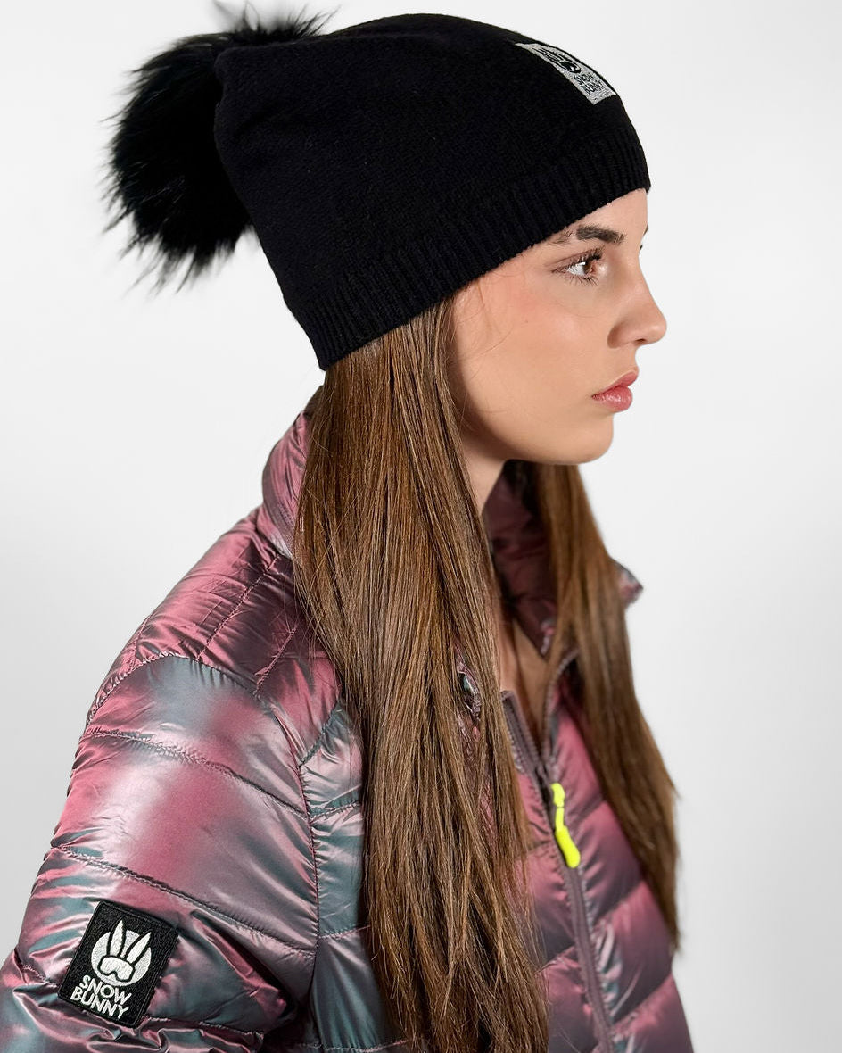 Big Sky Cashmere Hat with Fur Pom