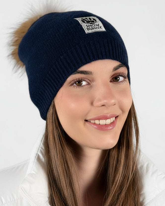 Big Sky Cashmere Hat with Fur Pom