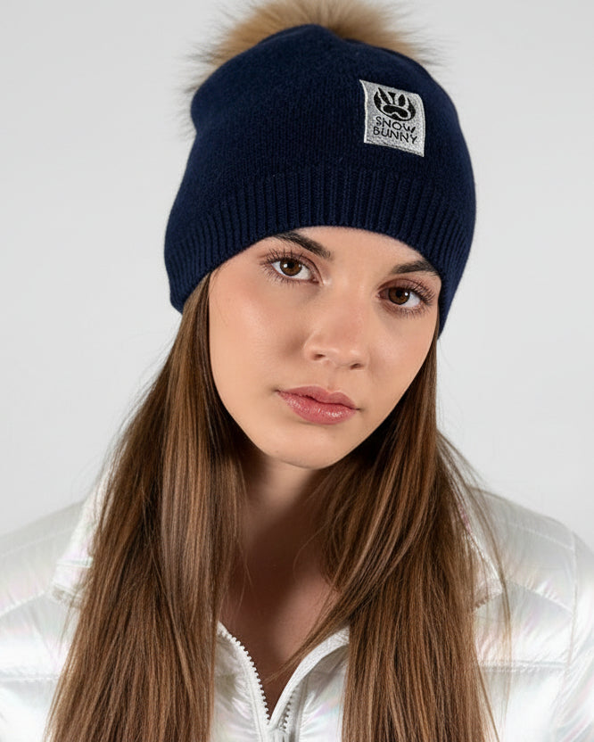 Big Sky Cashmere Hat with Fur Pom