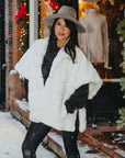 Stripe Rabbit Fur Poncho