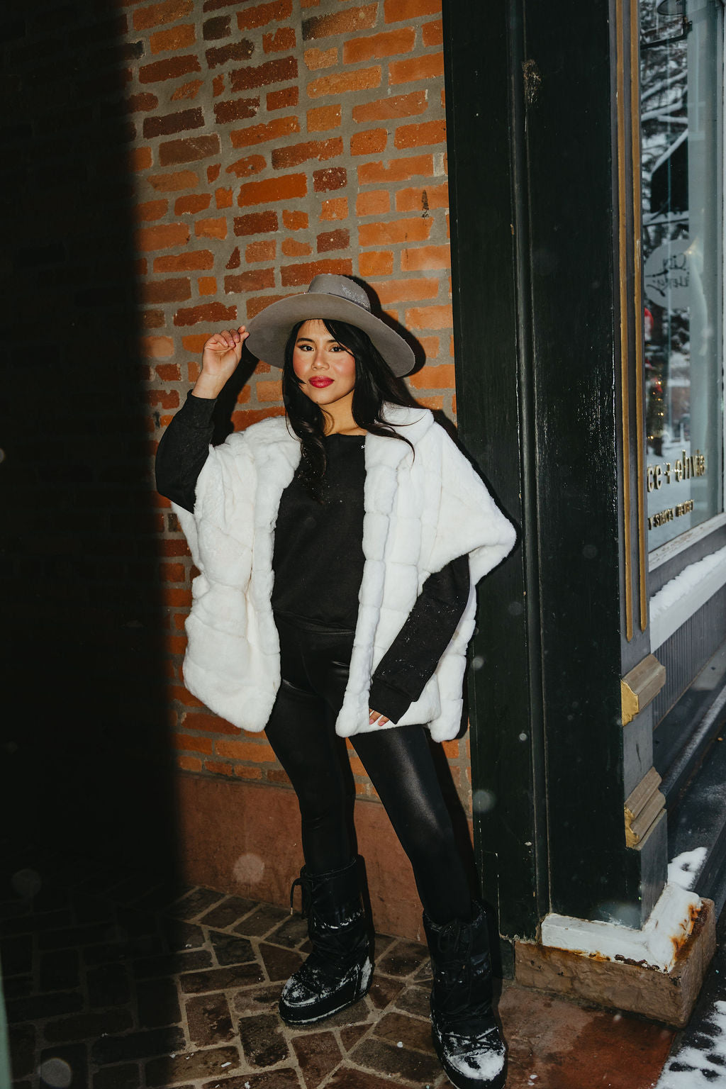 Stripe Rabbit Fur Poncho