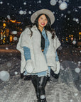 Stripe Rabbit Fur Poncho