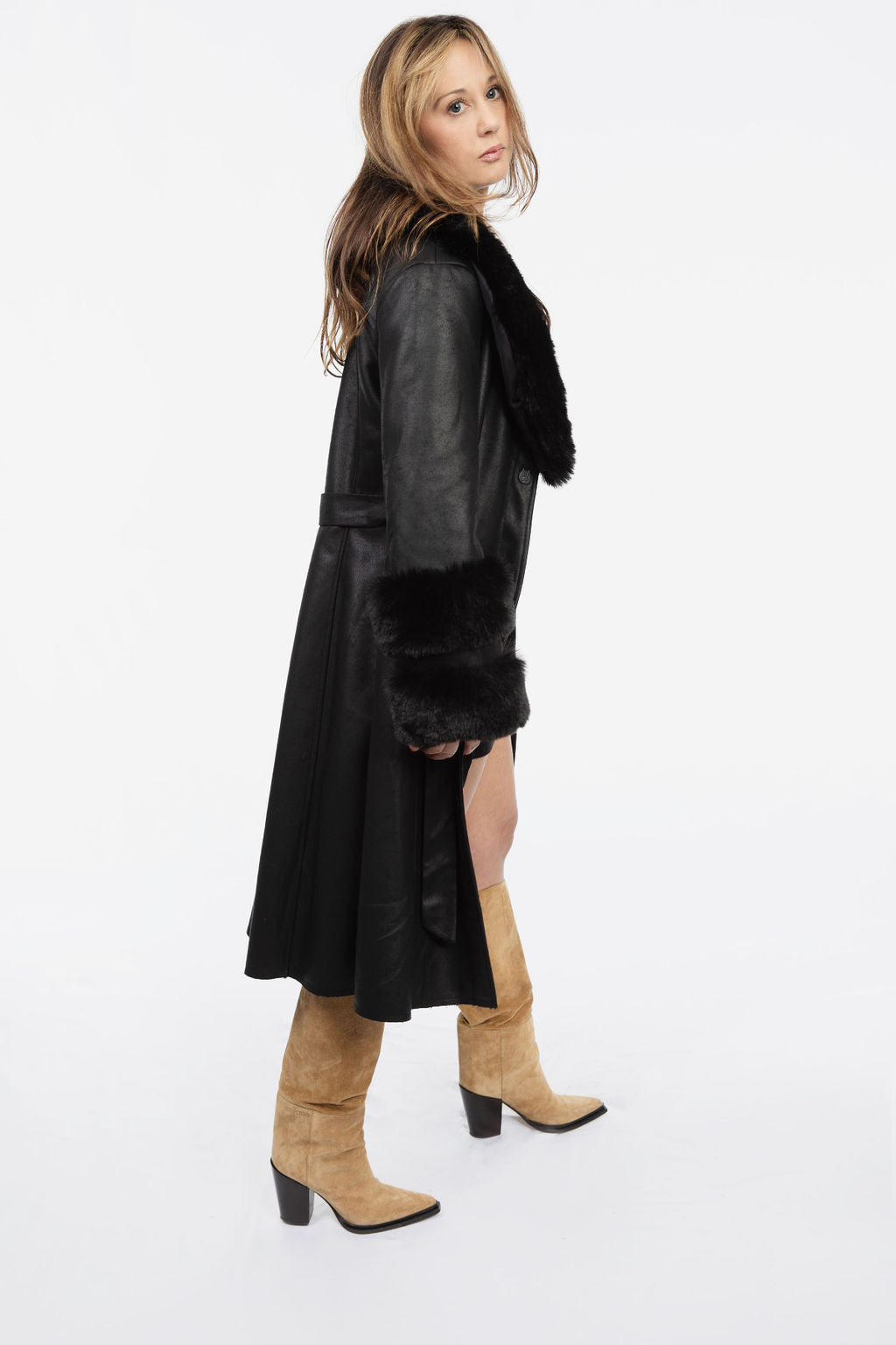 Pleasant Mtn Long Coat with Faux Fur