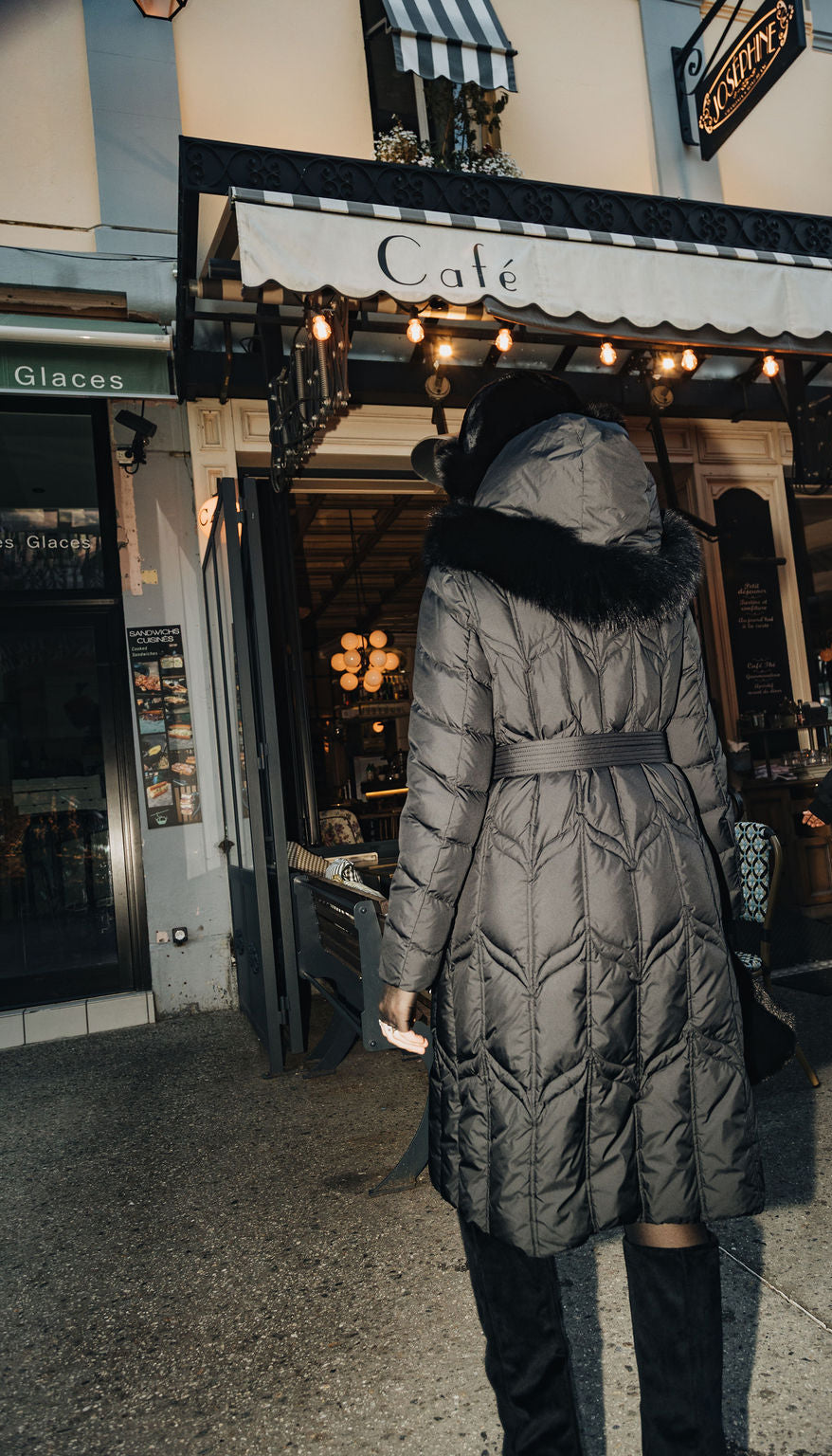 Chevron Quilted Down Coat with Fox Fur Hood – SNOW BUNNY