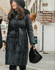 Chevron Quilted Down Coat with Fox Fur Hood
