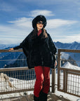 Stripe Rabbit Fur Poncho