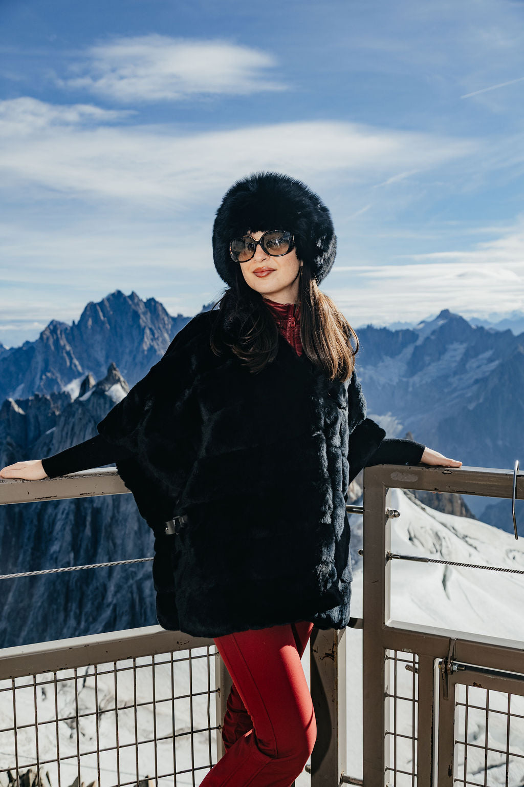 Stripe Rabbit Fur Poncho